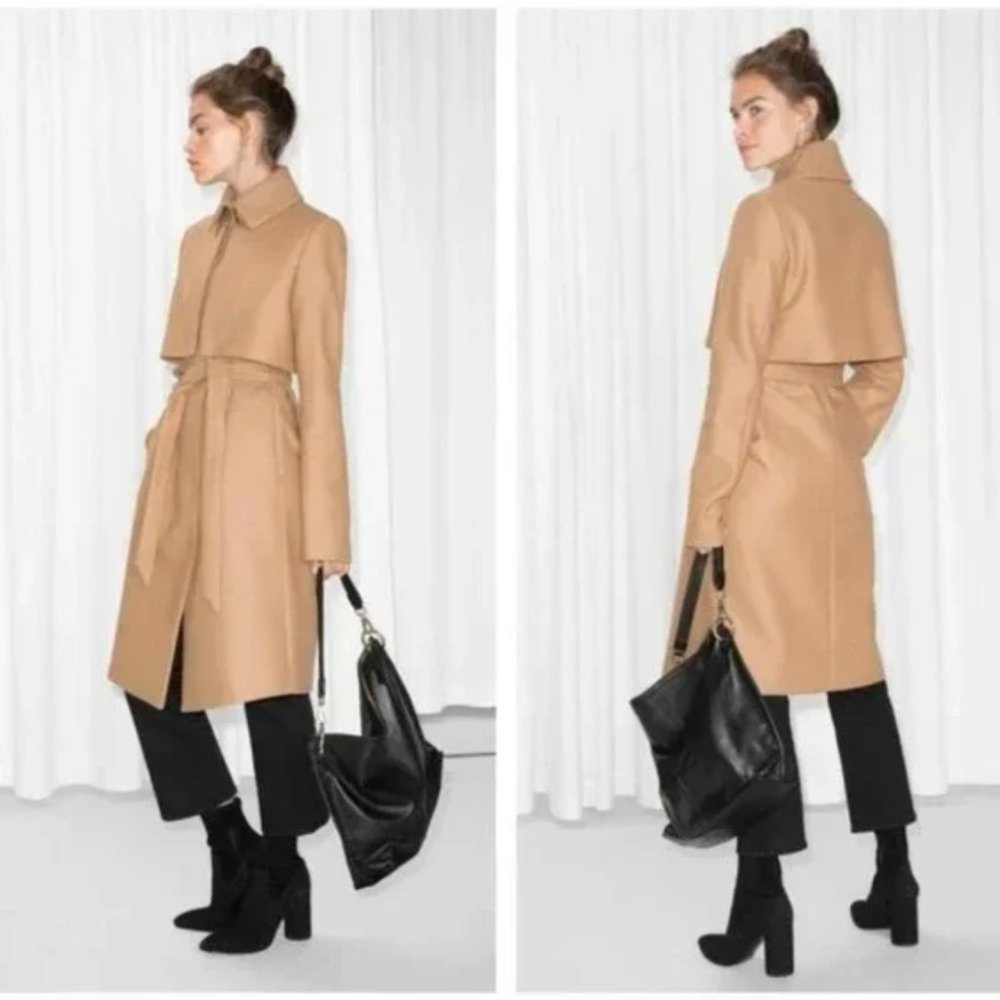 & OTHER STORIES Wool Belted Trench Coat Camel Tan